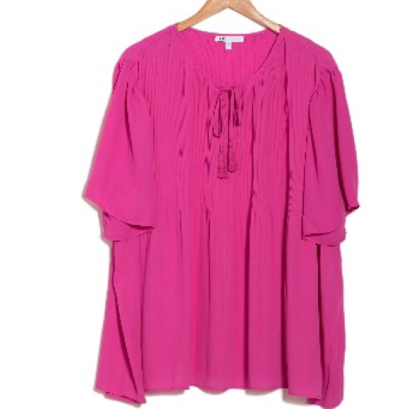 DR2 Bright Pink Short Sleeve Flutter Top ~ Like New! 1X - Picture 1 of 3